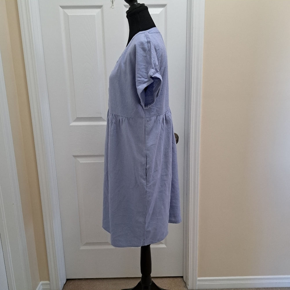 NWOT Briggs New York Blue Linen Dress Small V-neck Short Sleeved - Picture 9 of 13